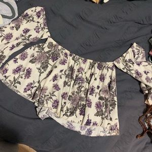Cropped floral off the shoulder shirt